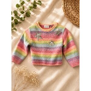 The Children's Place Girls Rainbow Stripe Sequin Star Knit Sweater Size 5/6 S